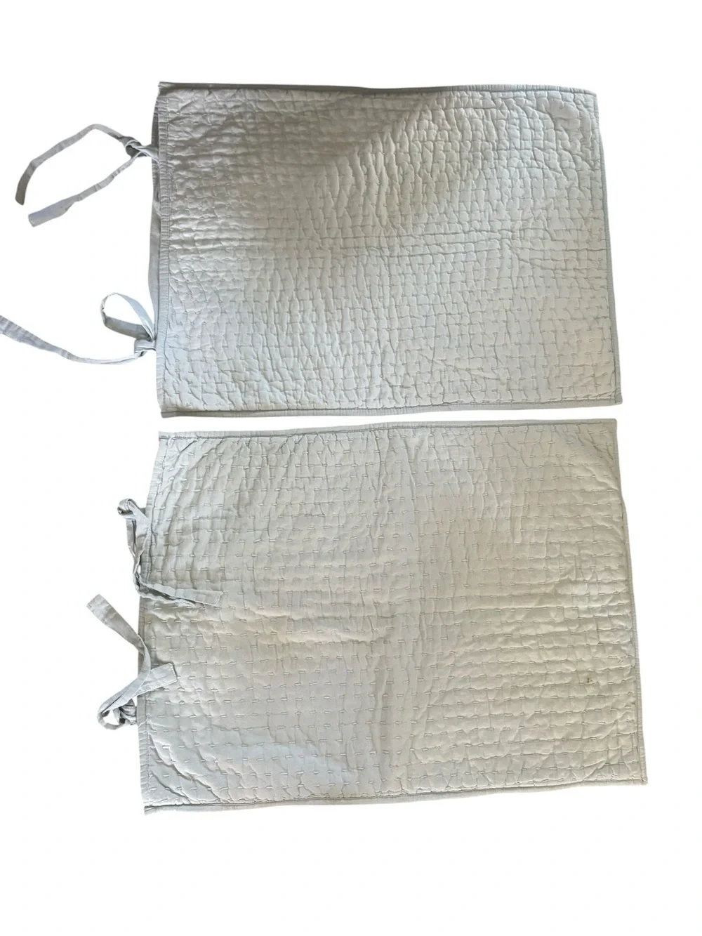 Pottery Barn Pick~Stitch Quilted Standard Sham Set Signature Tie Closure Linen